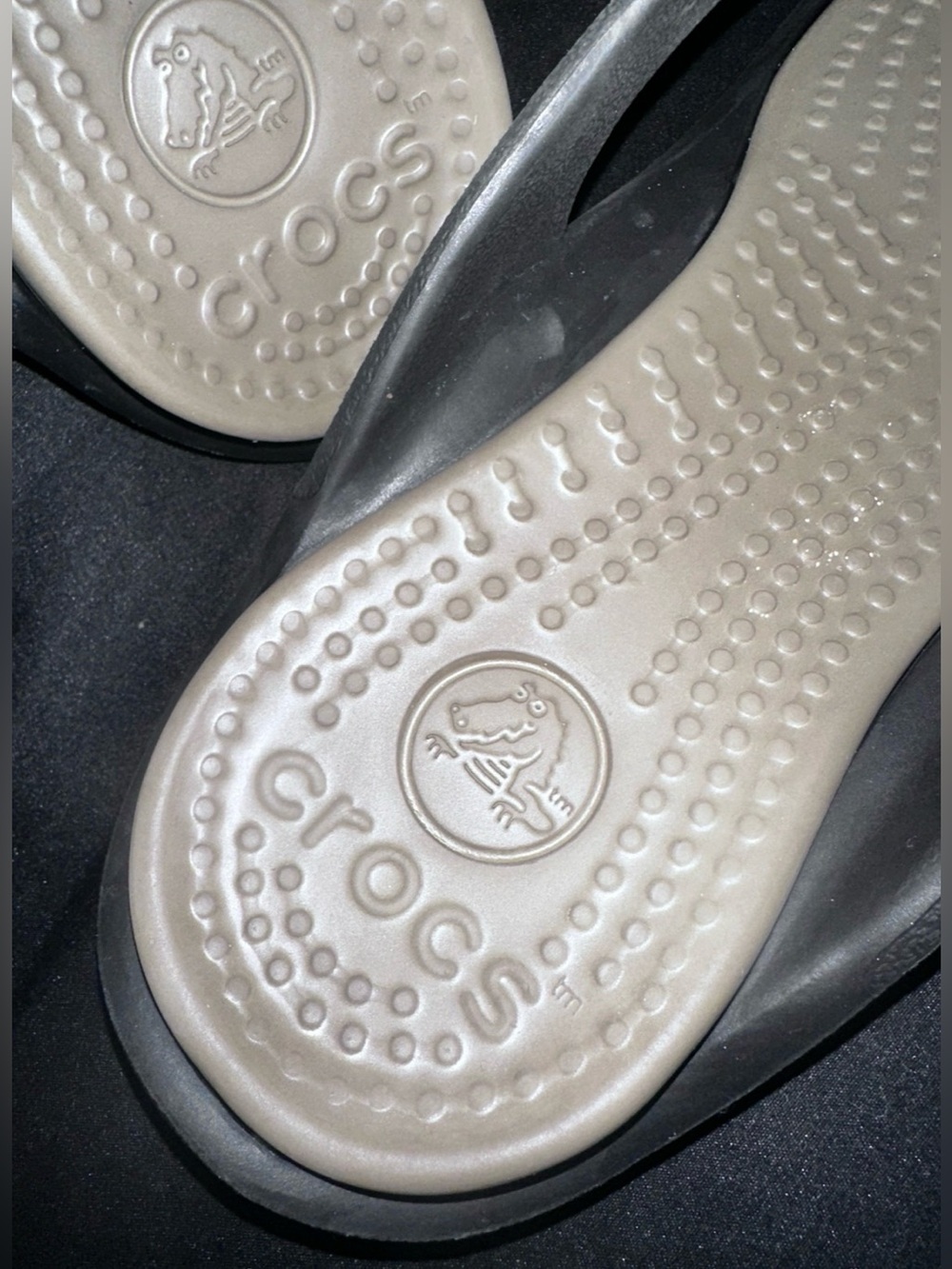 #S-1107 CROCS Women's Black and Cream Thong Sandals - Picture 4 of 7